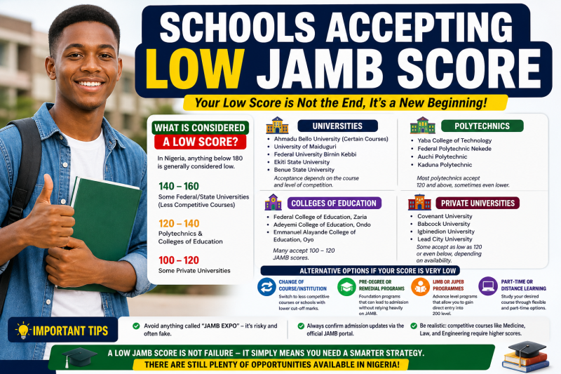 Schools Accepting Low JAMB Score in Nigeria (2026 Guide)